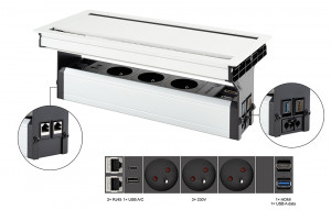 VersaFlap dual 2.0 prise électrique 3x 230V FR RJ45 HDMI USB A/C + data, blanc