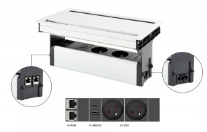 VersaFlap dual 2.0 prise électrique 2x 230V, FR, RJ45, USB A/C, blanc