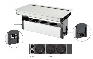VersaFlap Mono 2.0 prise électrique 3x 230V, FR, RJ45, alu anodisé