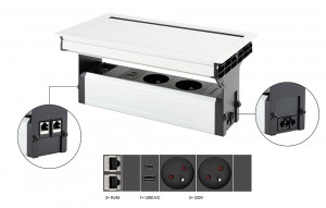 VersaFlap Mono 2.0 prise électrique 2x 230V, FR, RJ45, USB A/C, blanc mat