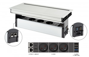 VersaFlap Mono 2.0 prise électrique 3x 230V FR RJ45 HDMI USB A/C + data alu