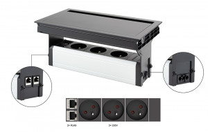 VersaFlap Mono 2.0 prise électrique 3x 230V, FR, RJ45, noir mat