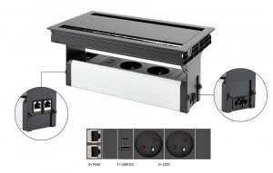 VersaFlap dual 2.0 prise électrique 2x 230V, FR, RJ45, USB A/C, noir