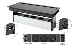 VersaFlap Mono 2.0 prise électrique 3x 230V, FR RJ45 HDMI USB A/C + data noir