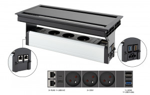 VersaFlap dual 2.0 prise électrique 3x 230V FR RJ45 HDMI USB A/C + data, noir