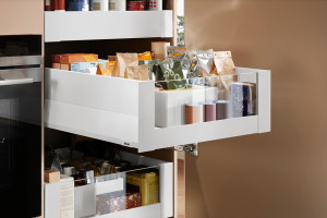 K-BLUM Merivobox tiroir E boxcap 400mm/40kg, blanc, int., verre