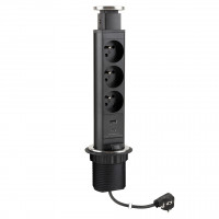 StrongPower prise électrique escamotable, 3x 230V FR, USB A+C, noir