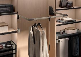 KES Conero, tringle de penderie rabattable, LW 805-988mm, 15kg, or champagne
