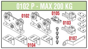 SISCO kit de quincaillerie pour portes coulissantes 200kg art. 102/P