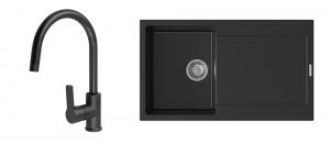 StrongSinks S3 évier granit Zala 860x500mm noir + robinet Loira noir mat