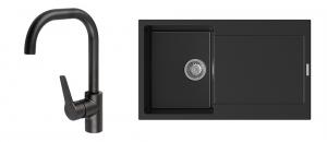 StrongSinks évier granit Zala 860x500 noir + robinet Garonne U