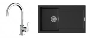 StrongSinks évier granit Zala 860x500 noir + robinet Rhona chromé