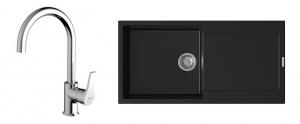 StrongSinks évier granit Zala 1000x500 noir + robinet Rhona chromé