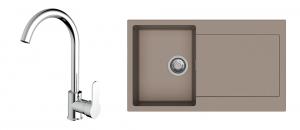 StrongSinks S3 évier Zala 860x500mm brun + robinet Seina chromé