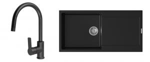 StrongSinks évier granit Zala 1000x500 noir + robinet Loira noir mat