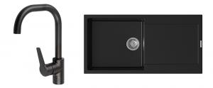 StrongSinks évier granit Zala 1000x500 noir + robinet Garonne U noir mat