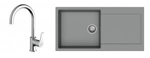 StrongSinks évier granit Zala 1000x500 gris + robinet Rhona chromé