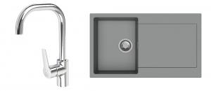 StrongSinks évier granit Zala 860x500 gris + robinet Garonne U, chromé