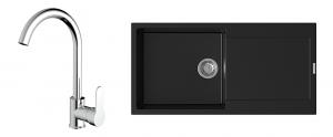 StrongSinks évier granit Zala 1000x500 noir + robinet Seina chromé
