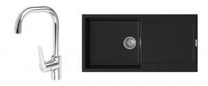 StrongSinks évier granit Zala 1000x500 noir + robinet Garonne U chromé
