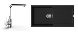 StrongSinks évier granit Zala 1000x500 noir + robinet Stréva L chromé