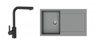 StrongSinks S3 évier granit Zala 860x500 gris + robinet Ipoly L noir mat