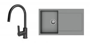 StrongSinks évier granit Zala 860x500 gris + robinet Loira noir mat