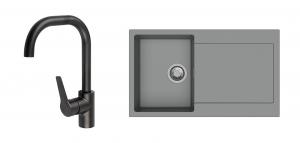 StrongSinks S3 évier granit Zala 860x500 gris + robinet Garonne U n. mat