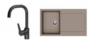 StrongSinks évier granit Zala 860 brun + robinet Garonne U noir mat