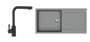 StrongSinks S3 évier granit Zala 1000 gris + robinet Ipoly L noir mat