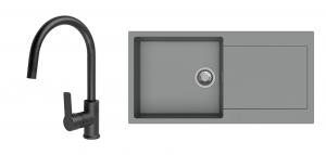 StrongSinks S3 évier granit Zala 1000 gris + robinet Loira arc noir mat