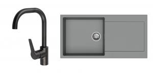 StrongSinks S3 évier granit Zala 1000 gris + robinet Garonne U noir mat