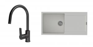StrongSinks S3 évier granit Zala 1000 blanc + robinet Loira arc noir mat