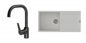 StrongSinks S3 évier granit Zala 1000 blanc + robinet Garonne U noir mat