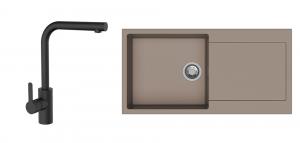 StrongSinks S3 évier granit Zala 1000 marron + robinet Ipoly L noir mat