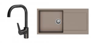 StrongSinks S3 évier granit Zala 1000 marron + robinet Garonne U noir mat