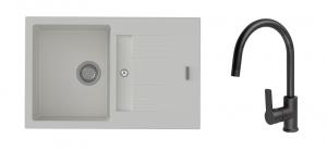 StrongSinks S3 Set dřez Vardar 780 780x500mm granit bílá + Baterie Loira černá