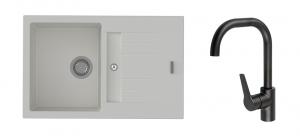 StrongSinks S3 Set dřez Vardar 780 780x500mm granit bílá + Baterie Garonne černá