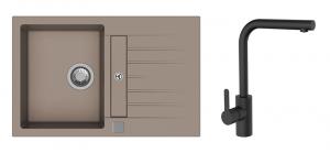 StrongSinks S3 Set dřez Vardar 780 780x500mm granit béžová + Baterie Ipoly černá