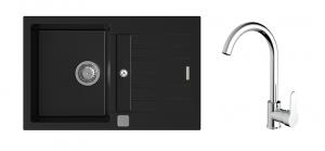 StrongSinks S3 Set sink Vardar 780,780x500mm,gran.black+mixer tap Seina,chr.