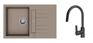 StrongSinks S3 Set dřez Vardar 780 780x500mm granit béžová + Baterie Loira černá