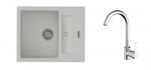 StrongSinks S3 Set sink Vardar 615,615x500mm,gran.white+mixer tap Seina,chr.