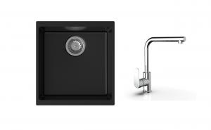 K-StrongSinks S3 Set dřez Hron 430x460mm granit černá + Baterie Stréva chrom