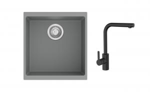 K-StrongSinks S3 Set dřez Hron 430x460mm granit šedá + Baterie Ipoly černá