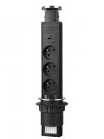 StrongPower bloc multiprise escamot, 3 prises 230 V type franc., USB A+C,noir
