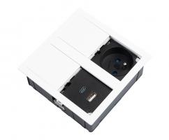 VersaHit Dual prise électrique 1x 230V, Française, USB A/C 5V blanc RAL9003