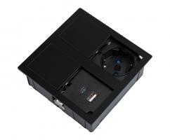 VersaHit Dual prise électrique 1x 230V, Schuko, USB A/C 5V noir mat