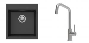 K-StrongSinks S3 Set dřez Ipel 460x510mm granit černá + Baterie Arda nerez