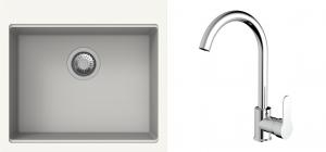 K-StrongSinks S3 Set dřez Ipel 560x510mm granit bílá + Baterie Seina chrom