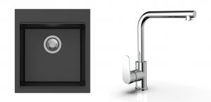 K-StrongSinks S3 Set dřez Ipel 460x510mm granit černá + Baterie  Stréva chrom